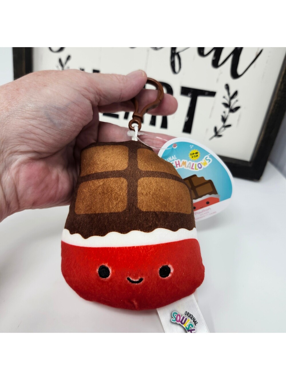 Squishmallows Paoulton Chocolate Bar 3.5" Clip On Plush w/ Bio Tag
